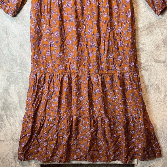 J.Jill Split Neck Tiered Maxi Bronze Purple‎ Paisley Size Small Oversized Boho - Picture 3 of 7